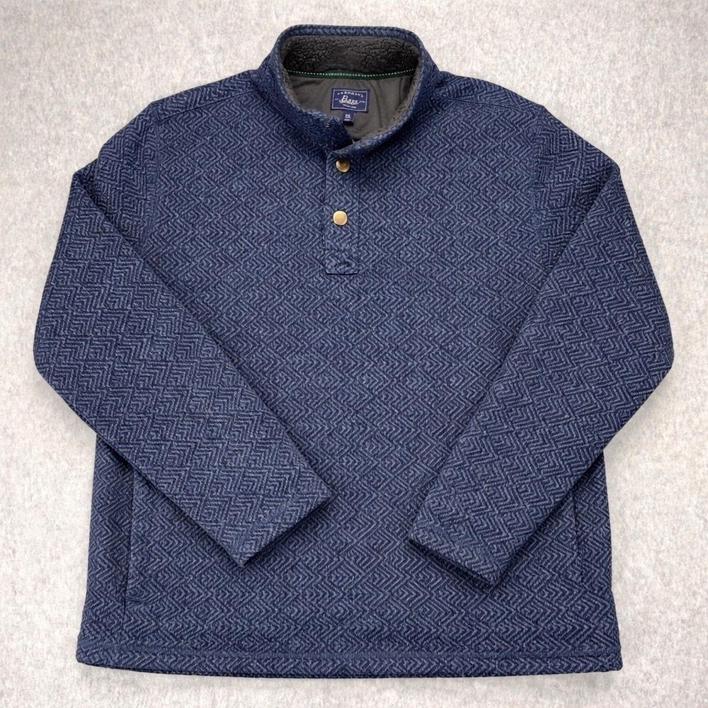 G.H. Bass Madawaska Fleece Pullover XXL Blue Geometric 1/4‎ Snap Mock Neck